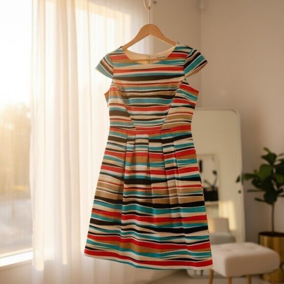 Anne Klein Multicolor Striped Fit & Flare Dress Size 14 Large - Picture 3 of 11